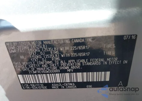 2016 Toyota Rav4 Xle z USA, uszkodzony, nr VIN 2T3WFREV6GW300889